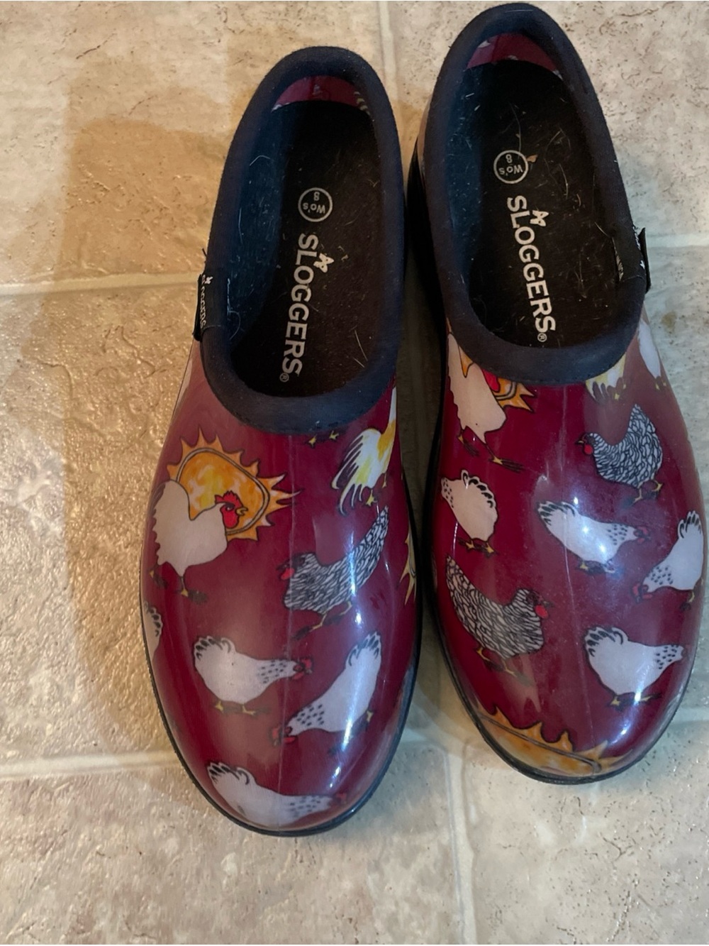 Sloggers Women's Waterproof Garden Shoes Red Chicken Print Size 8